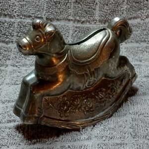 Vintage Metal Rocking Horse Piggy Bank Coin Bank